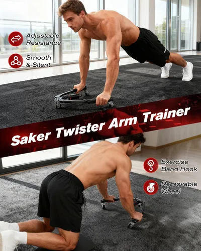 Miniatura 2 de Saker Twister Arm Trainer, equipo de entrenamiento hidráulico 3 en 1 con rueda de rodillo abdominal, entrenador de brazo ajustable de 22 a 440
