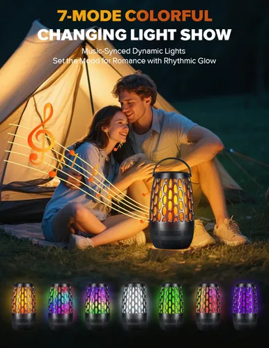 Miniatura 2 de Altavoces para exteriores mejorados con llama y luces RGB, estéreo HD de 10 W, emparejamiento automático Bluetooth 5.3, multisincronización de más