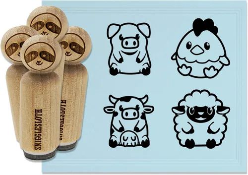 Juego de sellos de goma con diseño de animales de granja, oveja, vaca, pollo, cerdo, para sellar planificadores de manualidades, 1 pulgada, mediano