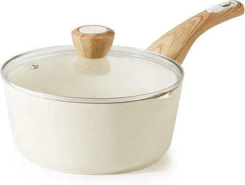 Miniatura 15 de SENSARTE - Cacerola antiadherente de cerámica con tapa, olla pequeña de 2.0 cuartos de galón, olla de cocina blanca con asa que no se calienta, olla