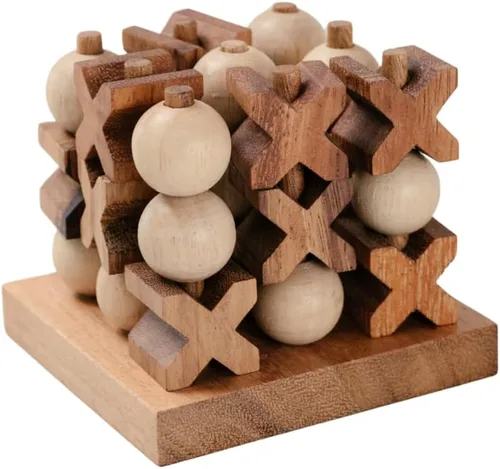 SiamMandalay 3D XO Tic Tac Toe XOXO: Juego de madera hecho a mano para adultos con caja de regalo SM (En la foto)