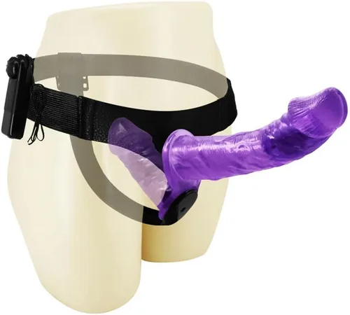 Miniatura 2 de Honeypleasures - Correa vibradora en consolador doble para mujer lesbiana femenina en juguete sexual femenino y doble penetración púrpura