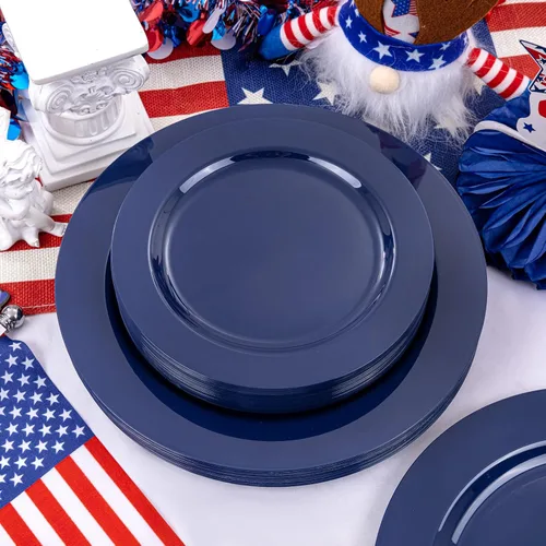 Miniatura 5 de FLOWERCAT 60 platos azules de plástico – platos azules resistentes desechables (10.25 pulgadas y 7.5 pulgadas) – sirven para fiestas de cumpleaños