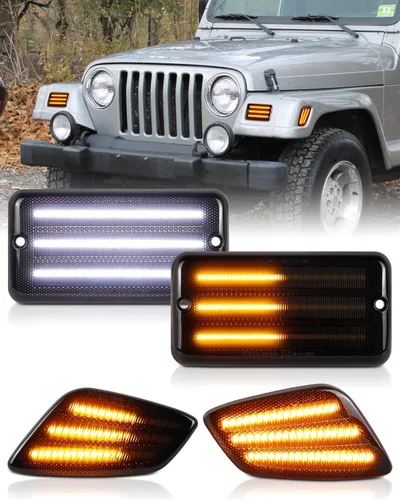 Miniatura 9 de Luces direccionales delanteras ámbar para Jeep Wrangler TJ 1997 1998 1999 2000 2001 2002 2003 2004 2005 2006, DRL luces de estacionamiento