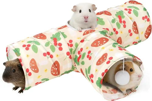 Miniatura 12 de Rypet Túnel de Cobaya de 3 Vías Plegable Túneles y Tubos para Mascotas Pequeñas con Pelota Interactiva para Conejo Bebé Hurón Hámster Chinchilla