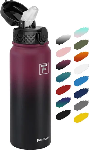 Miniatura 42 de Fanhaw Botella de agua de acero inoxidable aislada para niños de 20 onzas con tapa con popote, a prueba de fugas y antipolvo, botella de uso diario