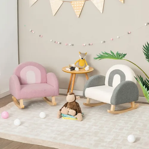 Miniatura 9 de INFANS Sofá para niños, mecedora para niños pequeños con marco de madera maciza, diseño antivuelcos, tela de felpa, sillón infantil para guardería