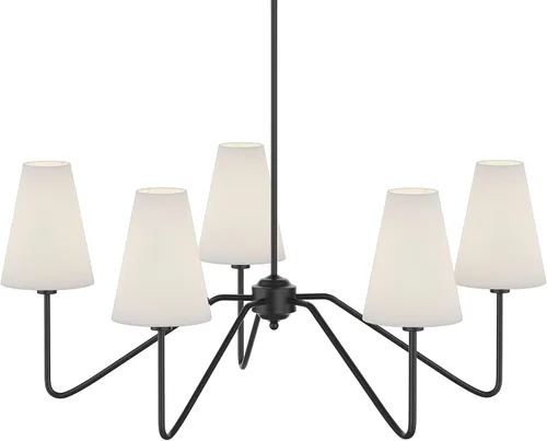 Electro bp; Candelabros clásicos de 30 pulgadas de diámetro, 5 brazos, color negro mate con cortinas de lino blanco, lámpara para comedor, sala de