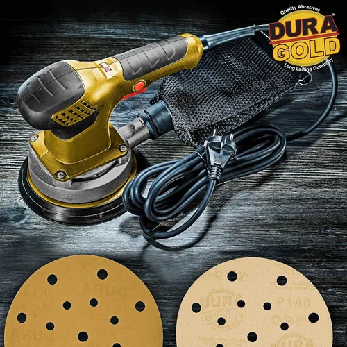 Miniatura 6 de Dura-Gold Discos de lijado dorados de 6 pulgadas de alta calidad, grano 180 (caja de 50), papel de lija de gancho y bucle sin polvo con patrón de 17