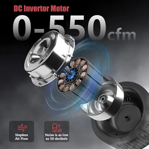 Miniatura 4 de Depurador de aire Hepa de 550CFM con filtración de 3 etapas, máquina de aire negativo apilable, purificador de aire comercial con filtros Gris