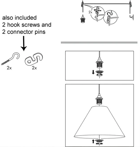 Miniatura 5 de Cable de luz colgante regulable con interruptor de atenuación, kit de cable de lámpara colgante de 15 pies con luz E26/E27Socket Swag con ganchos