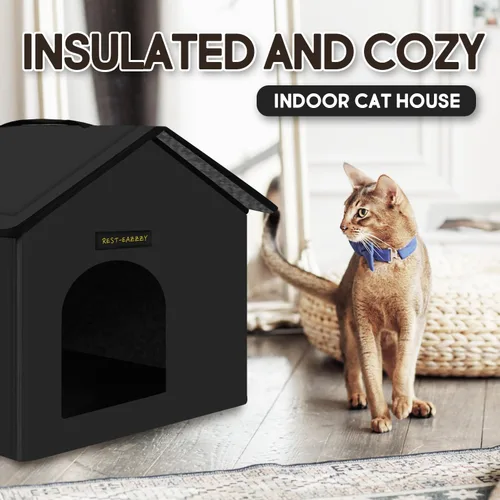 Miniatura 5 de Rest-Eazzzy Casa para gatos al aire libre, resistente a la intemperie y aislada, con alfombrilla y toldo, fácil de poner, refugio para gatos