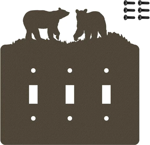 Miniatura 20 de Bear - Placa de pared para interruptor de luz de palanca doble (palanca doble, negro) - Fabricado en Estados Unidos