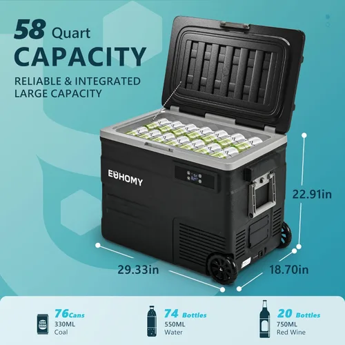 Miniatura 2 de Euhomy - Refrigerador de 12 voltios, 59QT (55L), control de aplicación de refrigerador de 12V, enfriador eléctrico de 12/24V CC 110-240V CA
