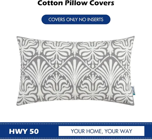 Miniatura 6 de HWY 50 fundas de almohada de 18" x 18" de algodón y lienzo bordadas, con flores geométricas, unisex, 12 x 20 pulgadas, 1 pieza floral Gris