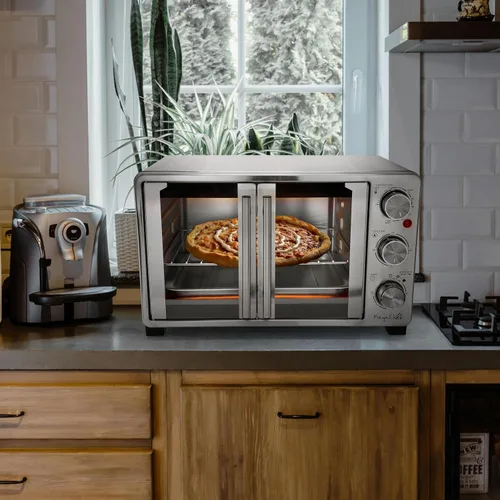 Miniatura 8 de MegaChef Horno Tostador Eléctrico Multifunción de Acero Inoxidable con Puerta Francesa de 26.4 Cuartos con Control de Temperatura y Temporizador