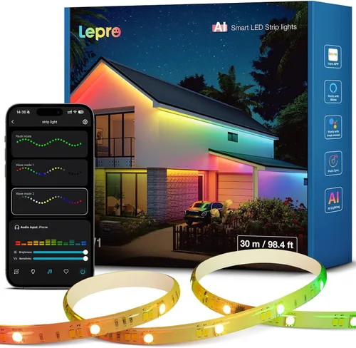 Miniatura 10 de Lepro SW1 AI - Tira de luces LED inteligentes para exteriores, tiras de luz RGBCW impermeables IP65 de 32.8 pies, 2700K-5700K blanco cálido