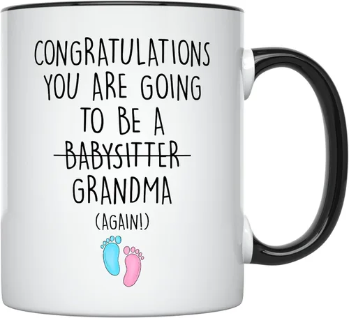 YouNique Designs Taza de café Grandma Again, 11 onzas, taza de anuncio, You're Going to Be A Grandma Again, anuncio de embarazo para abuelos (mango