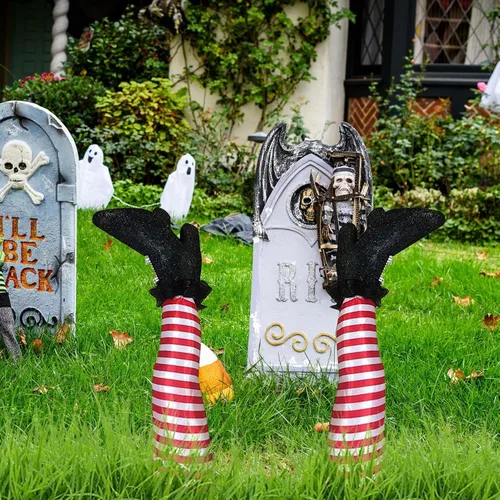 Miniatura 2 de 1 par de patas de bruja de Halloween de 18 pulgadas al revés para patas de bruja malvada – Estacas de patas y pies de brujas, estacas de Halloween