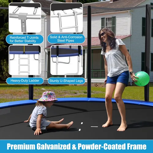 Miniatura 6 de Giantex Trampolín de 8 pies, 10 pies, 12 pies, 14 pies, 15 pies, 16 pies, para niños y adultos, cama elástica con red aprobada por ASTM, tubos