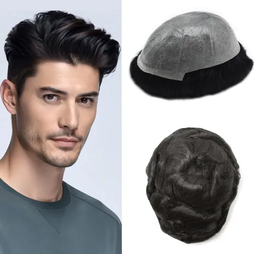 Hombres Toupee Hair Thin Skin Men Human Hair Piece Men Toupee Cabello humano V-loop de aspecto natural Toupee Hombres Hairpiece Men Hair System