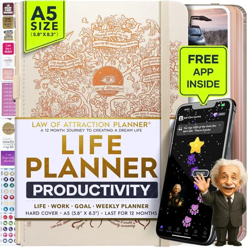 Planificador de Vida – Agenda Semanal y Mensual Sin Fecha, Viaje de 12 Meses para Aumentar la Productividad | Diario de Gratitud, Organizador de