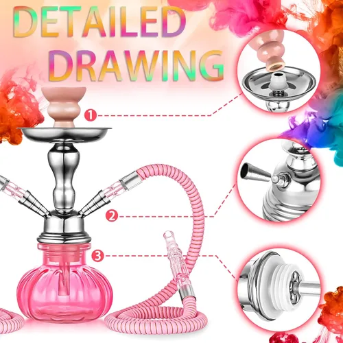 Miniatura 4 de Juego de 2 mangueras para cachimba de 11 pulgadas, pequeño juego de cachimba con mini jarrón de cristal de calabaza, cuenco de cerámica, manguera