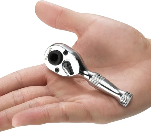 Miniatura 6 de DURATECH Llave de trinquete rechoncha de 1/4 pulgadas, destornillador de zócalo y broca, 72 dientes, aleación de cromo, acabado cromado