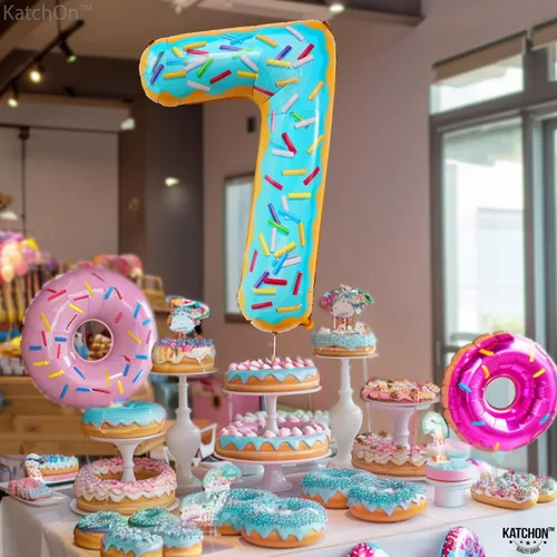 Miniatura 5 de KatchOn, Globo gigante con forma de dona número 7 – 40 pulgadas Globo de cumpleaños 7 para decoraciones de fiesta Globo 7 Globos de dona