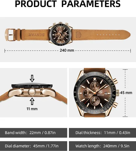 Miniatura 6 de Relojes para hombre, cronógrafo analógico de cuarzo, 30M, resistente al agua, luminoso, de cara grande, relojes para hombre, negocios, trabajo
