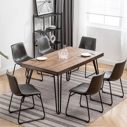 Miniatura 3 de Roundhill Furniture Aryven - Juego de comedor industrial de 7 piezas con mesa rústica de pino oscuro y 6 sillas de piel sintética, color gris