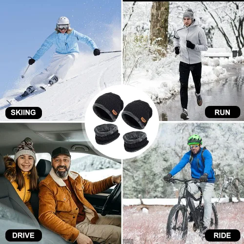 Miniatura 5 de 4 piezas de gorro de invierno para hombre y mujer, conjunto de bufanda de punto cálido para hombre y mujer, One Size-Medium