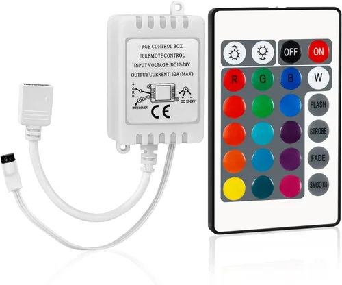 Miniatura 12 de RGBZONE Controlador LED RGB de 4 pines, controlador LED de bajo voltaje de 2 puertos, control remoto inalámbrico IR de 44 teclas, luces de tira LED