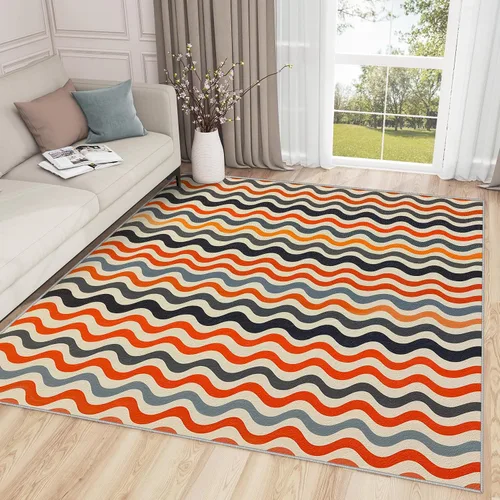 Wavy Rug 5x7-7x10 Rug - Wavy Rug - 70s Retro Wave Striped Area Rug - Mid-Century Modern Rugs - Geometric Vintage Carpet - Wavy Home Decor Naranja