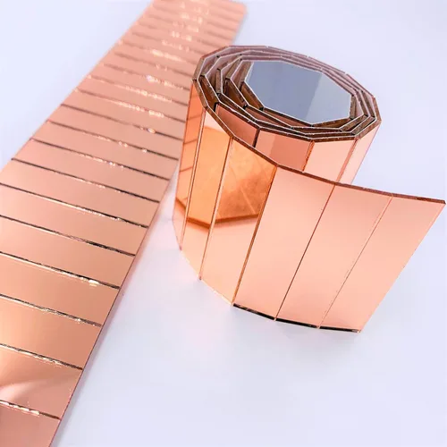 Miniatura 2 de Juego de 2 adhesivos de espejo de azulejos de oro rosa rectangular de vidrio real para proyectos de manualidades de 1/2 x 2 pulgadas, 94