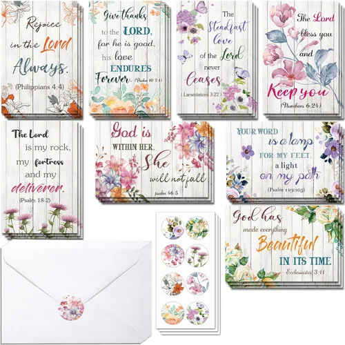 Miniatura 8 de Containlol 24 Piezas Tarjetas de Felicitación Cristianas Inspiradoras con Aliento de las Escrituras Tarjeta Floral de Versículos Bíblicos con Sobres