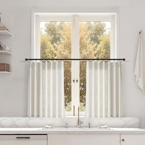 Miniatura 64 de Juego de 2 paneles de cortinas de ventana de cocina beige de 24 pulgadas de largo, con textura de lino, plisadas, filtrantes de luz, semi pequeñas