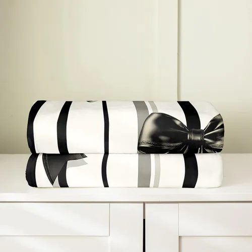 Miniatura 3 de Erosebridal Black Ribbon Bow Fleece Throw Blanket 40"x50" - Ultra-Soft for Couch Sofa Bed,Geometric Stripes Flannel Blanket,Princess Style Bowknot