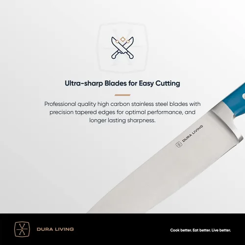 Miniatura 5 de DURA LIVING Cuchillo de chef profesional de 8 pulgadas, acero inoxidable de alto carbono, afilado para afeitar, versátil cuchillo de cocina y corte