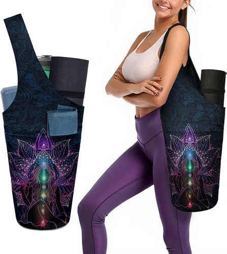 Miniatura 9 de Bolsa para esterilla de yoga para mujeres con bolsillo grande lateral, duradera de lino, bolsa de gimnasio para entrenamiento, almacenamiento
