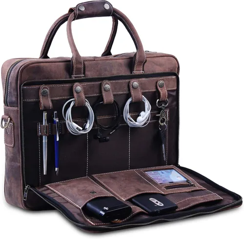 Miniatura 3 de 18 pulgadas cuero portátil bolsa para ordenador bolsa para hombre - Maletines de cuero genuino flexible para hombres w/acolchado portátil caso cuero