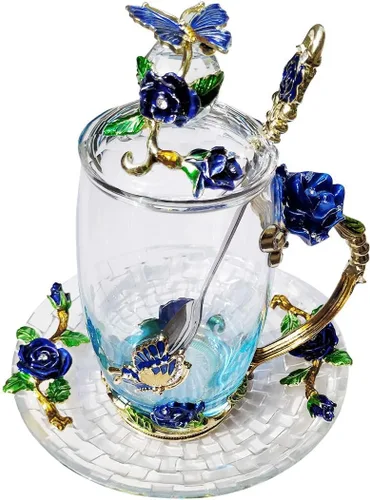 Taza de café de vidrio, regalo de cumpleaños y Navidad para mujeres, mamá, hermana, novia, compañera de trabajo, taza de té de flores y mariposas,