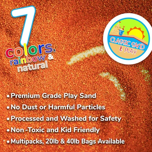 Miniatura 9 de Arena clásica de juego de color naranja Sand and Play, bolsa de 20 libras, natural y no tóxica, divertida húmeda y seca en interiores y exteriores