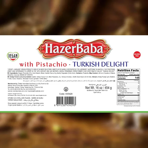 Miniatura 2 de Hazer Baba Delicias Turcas con Pistacho, Caja de bocadillos gourmet, Tradicional, Bocadillo vegano, Lokum turco, Dulces únicos, Loukumi, Delicias