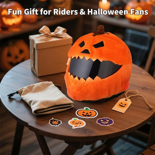 Miniatura 8 de VCOROS Cubierta de casco de motocicleta de calabaza de Halloween, cubierta de casco de cara completa esponjosa para paseos divertidos