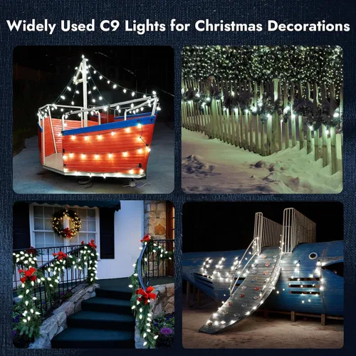 Miniatura 6 de Dirnun Luces LED C9 de Navidad para exteriores, decoraciones de Navidad de grado comercial, 50 LED, 33 pies, juego de luces para árbol de Navidad