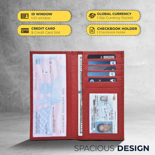 Miniatura 5 de ESTALON Funda para libro de cheques para hombres y mujeres, funda de cuero estándar para chequera