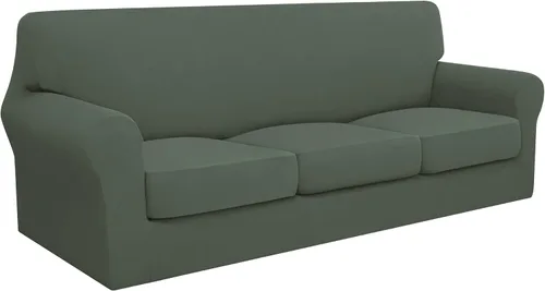 Miniatura 11 de Easy-Going Funda de sofá 100% impermeable doble de 3 piezas, elástica, suave, para perros, para sofá de 2 cojines separados, protector de muebles a