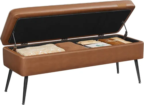 VASAGLE EKHO Collection - Banco otomano de almacenamiento, banco de entrada, dormitorio, 15 galones, cuero sintético con costuras, moderno de