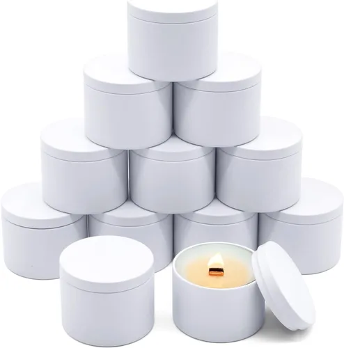Miniatura 19 de Paquete de 12 tarros de velas, latas de velas de 8 onzas con tapas, tarros de velas de metal vacíos para hacer velas a granel, color negro Negro